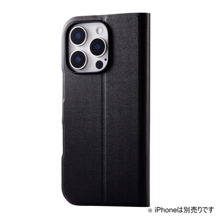 iPhone 16 Pro Max ソフトレザーケース薄型 磁⽯付 ブラック [PM-A24DPLFUBK]